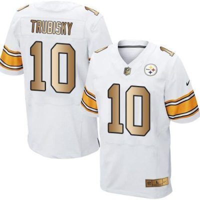 Nike Steelers #10 Mitchell Trubisky White Stitched NFL Elite Gold Jersey