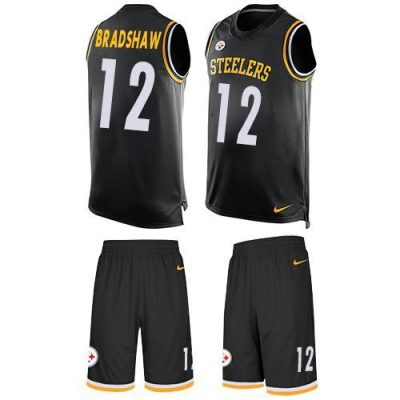 Nike Steelers #12 Terry Bradshaw Black Team Color Stitched NFL Limited Tank Top Suit Jersey
