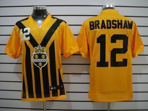 Nike Steelers #12 Terry Bradshaw Gold 1933s Throwback Stitched NFL Elite Jersey