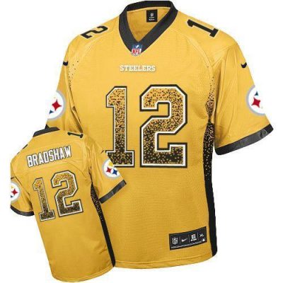 Nike Steelers #12 Terry Bradshaw Gold Stitched NFL Elite Drift Fashion Jersey