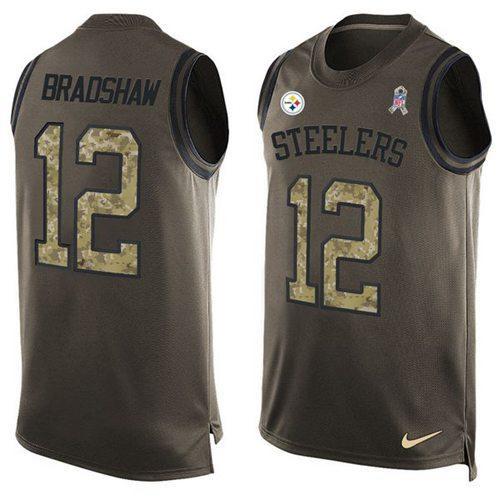 Nike Steelers #12 Terry Bradshaw Green Stitched NFL Limited Salute To Service Tank Top Jersey