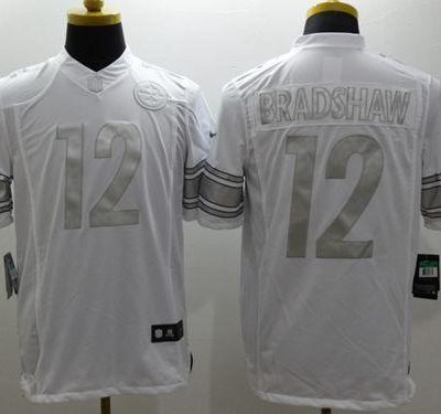Nike Steelers #12 Terry Bradshaw White Stitched NFL Limited Platinum Jersey