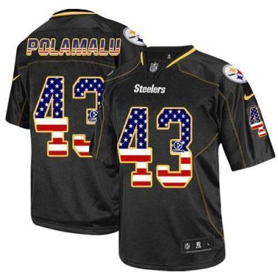 Nike Steelers #43 Troy Polamalu Black Stitched NFL Elite USA Flag Fashion Jersey