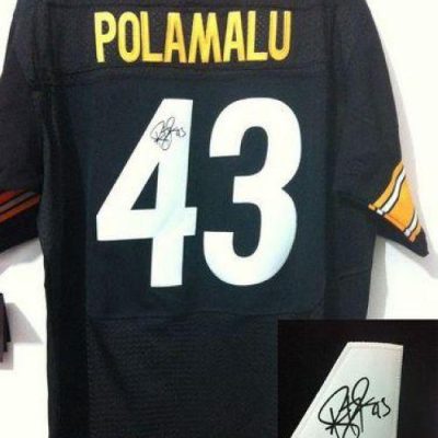 Nike Steelers #43 Troy Polamalu Black Team Color Stitched NFL Elite Autographed Jersey