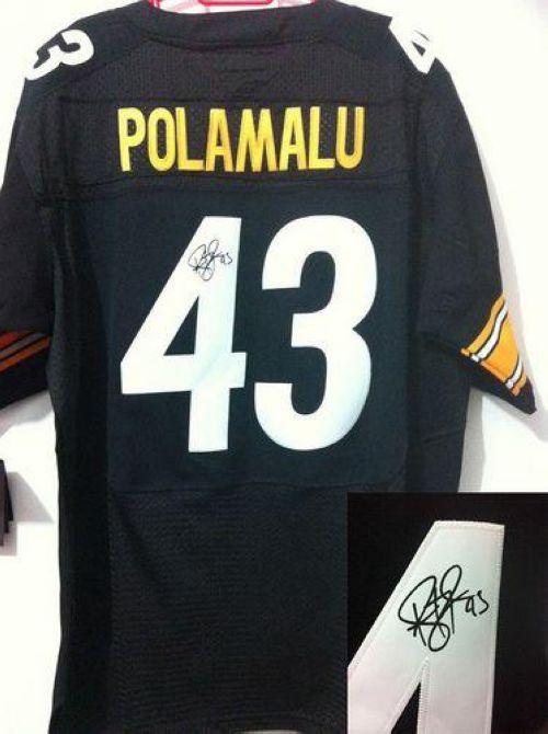 Nike Steelers #43 Troy Polamalu Black Team Color Stitched NFL Elite Autographed Jersey