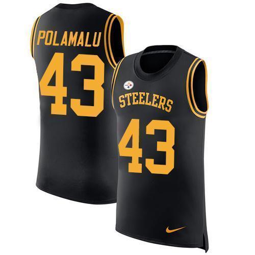 Nike Steelers #43 Troy Polamalu Black Team Color Stitched NFL Limited Rush Tank Top Jersey
