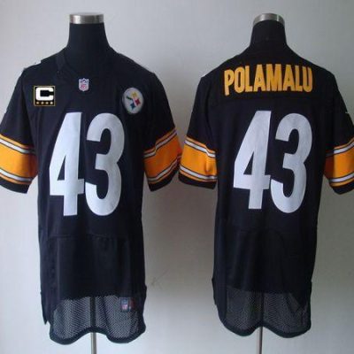 Nike Steelers #43 Troy Polamalu Black Team Color With C Patch Stitched NFL Elite Jersey