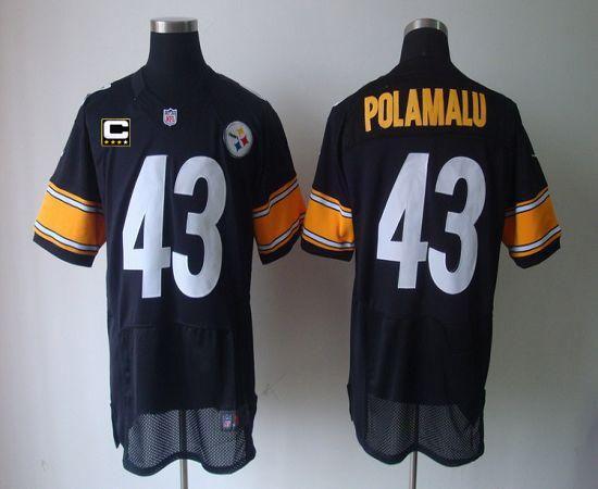 Nike Steelers #43 Troy Polamalu Black Team Color With C Patch Stitched NFL Elite Jersey