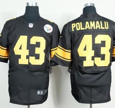 Nike Steelers #43 Troy Polamalu Black(Gold No.) Stitched NFL Elite Jersey