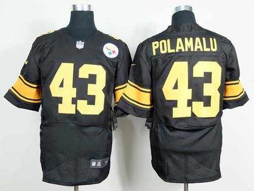Nike Steelers #43 Troy Polamalu Black(Gold No.) Stitched NFL Elite Jersey