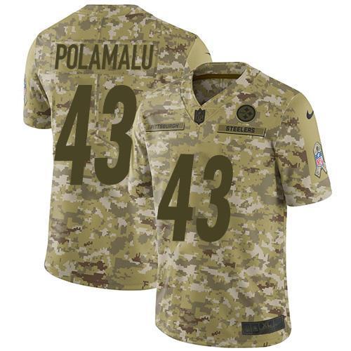 Nike Steelers #43 Troy Polamalu Camo Stitched NFL Limited 2018 Salute To Service Jersey