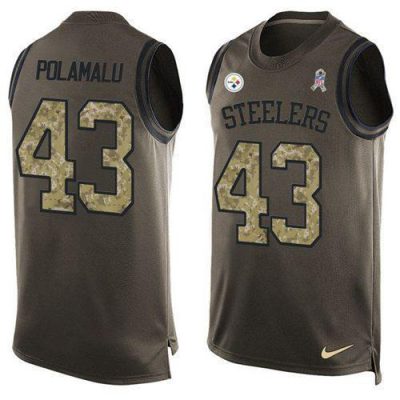 Nike Steelers #43 Troy Polamalu Green Stitched NFL Limited Salute To Service Tank Top Jersey