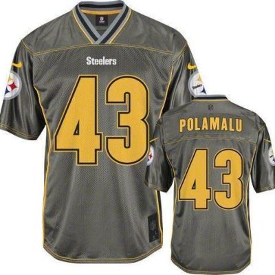 Nike Steelers #43 Troy Polamalu Grey Stitched NFL Elite Vapor Jersey