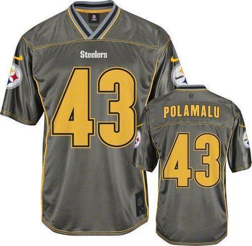 Nike Steelers #43 Troy Polamalu Grey Stitched NFL Elite Vapor Jersey