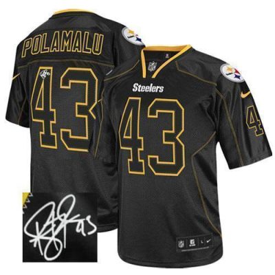 Nike Steelers #43 Troy Polamalu Lights Out Black Stitched NFL Elite Autographed Jersey