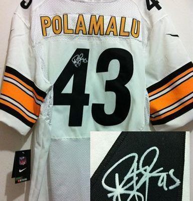 Nike Steelers #43 Troy Polamalu White Stitched NFL Elite Autographed Jersey
