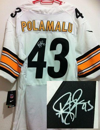 Nike Steelers #43 Troy Polamalu White Stitched NFL Elite Autographed Jersey