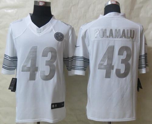 Nike Steelers #43 Troy Polamalu White Stitched NFL Limited Platinum Jersey