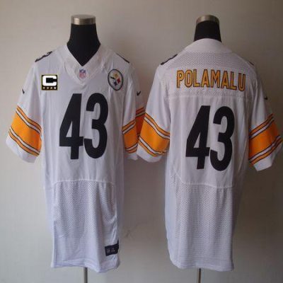 Nike Steelers #43 Troy Polamalu White With C Patch Stitched NFL Elite Jersey