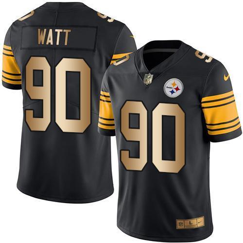 Nike Steelers #90 T. J. Watt Black Stitched NFL Limited Gold Rush Jersey