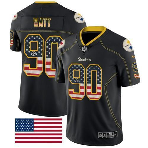 Nike Steelers #90 T. J. Watt Black Stitched NFL Limited Rush USA Flag Jersey
