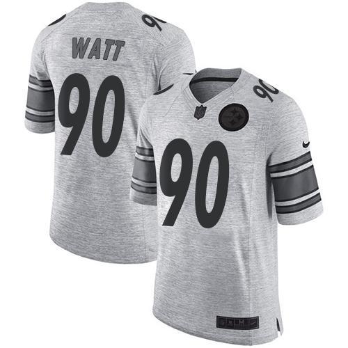 Nike Steelers #90 T. J. Watt Gray Stitched NFL Limited Gridiron Gray II Jersey