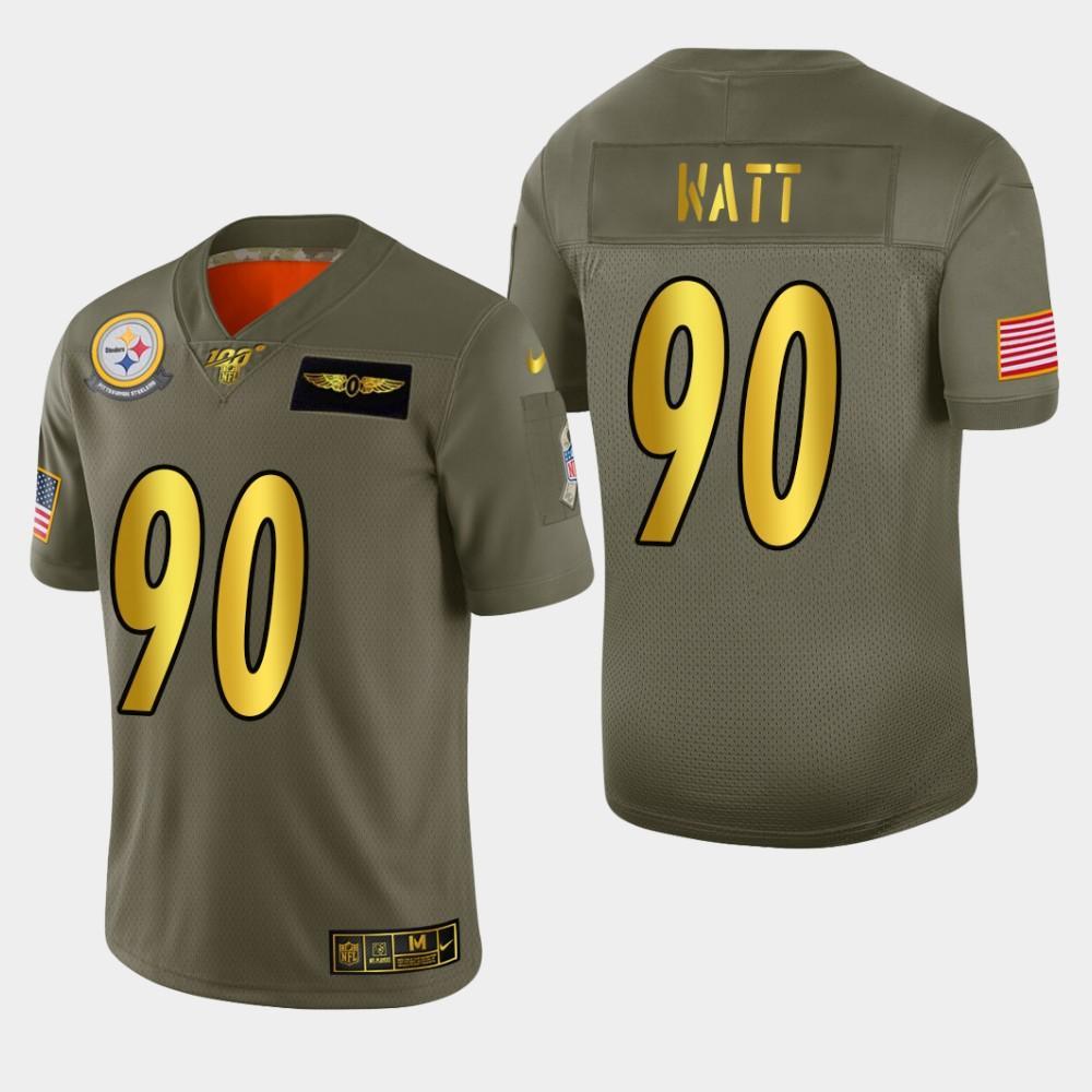 Nike Steelers #90 T.J. Watt Olive Gold 2019 Salute To Service NFL 100 Limited Jersey