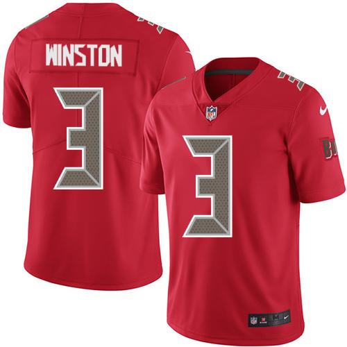 Nike Tampa Bay Buccaneers #3 Jameis Winston Red Stitched NFL Limited Rush Jersey