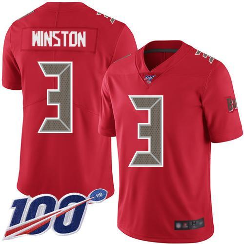 Nike Tampa Bay Buccaneers #3 Jameis Winston Red Stitched NFL Limited Rush 100th Season Jersey