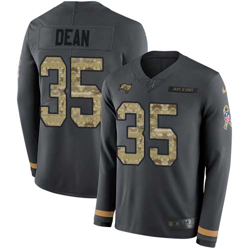 Nike Tampa Bay Buccaneers #35 Jamel Dean Anthracite Salute to Service Stitched NFL Limited Therma Long Sleeve Jersey