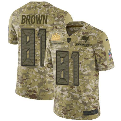 Nike Tampa Bay Buccaneers #81 Antonio Brown Camo Super Bowl LV Champions Patch Stitched NFL Limited 2018 Salute To Service Jersey
