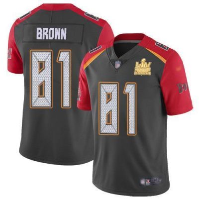 Nike Tampa Bay Buccaneers #81 Antonio Brown Gray Super Bowl LV Champions Patch Stitched NFL Limited Inverted Legend Jersey
