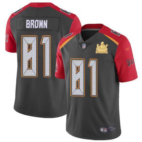 Nike Tampa Bay Buccaneers #81 Antonio Brown Gray Super Bowl LV Champions Patch Stitched NFL Limited Inverted Legend Jersey