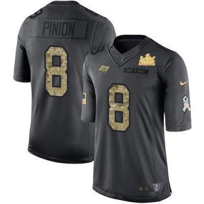 Nike Tampa Bay Buccaneers #8 Bradley Pinion Black Super Bowl LV Champions Patch NFL Limited 2016 Salute to Service Jersey