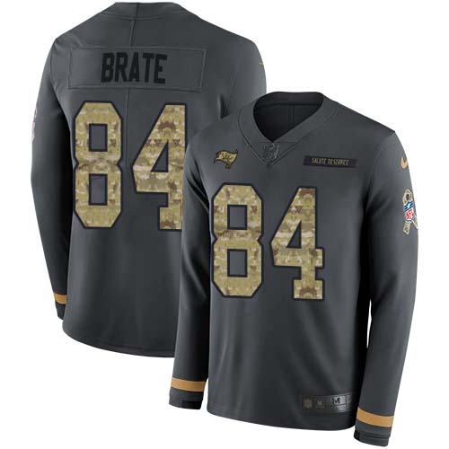 Nike Tampa Bay Buccaneers #84 Cameron Brate Anthracite Salute to Service Stitched NFL Limited Therma Long Sleeve Jersey