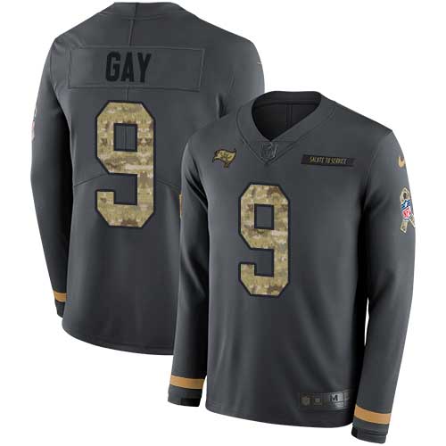 Nike Tampa Bay Buccaneers #9 Matt Gay Anthracite Salute to Service Stitched NFL Limited Therma Long Sleeve Jersey