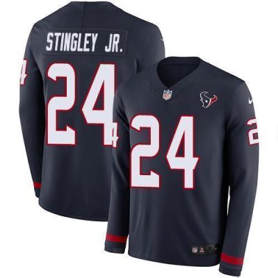 Nike Texans #24 Derek Stingley Jr. Navy Blue Team Color Stitched NFL Limited Therma Long Sleeve Jersey