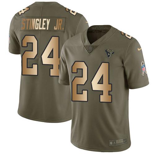 Nike Texans #24 Derek Stingley Jr. Olive/Gold Stitched NFL Limited 2017 Salute To Service Jersey