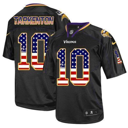 Nike Vikings #10 Fran Tarkenton Black Stitched NFL Elite USA Flag Fashion Jersey