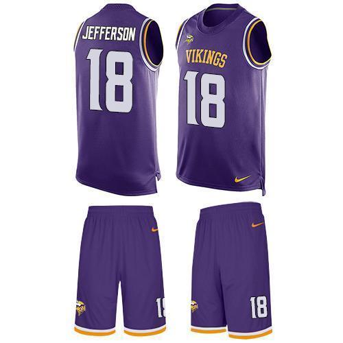 Nike Vikings #18 Justin Jefferson Purple Team Color Stitched NFL Limited Tank Top Suit Jersey