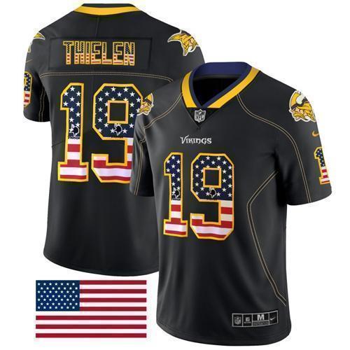 Nike Vikings #19 Adam Thielen Black Stitched NFL Limited Rush USA Flag Jersey
