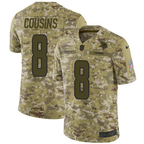 Nike Vikings #8 Kirk Cousins Camo Stitched NFL Limited 2018 Salute To Service Jersey