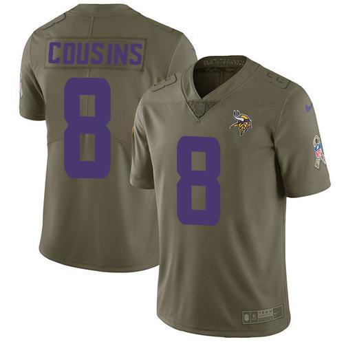 Nike Vikings #8 Kirk Cousins Olive Stitched NFL Limited 2017 Salute To Service Jersey