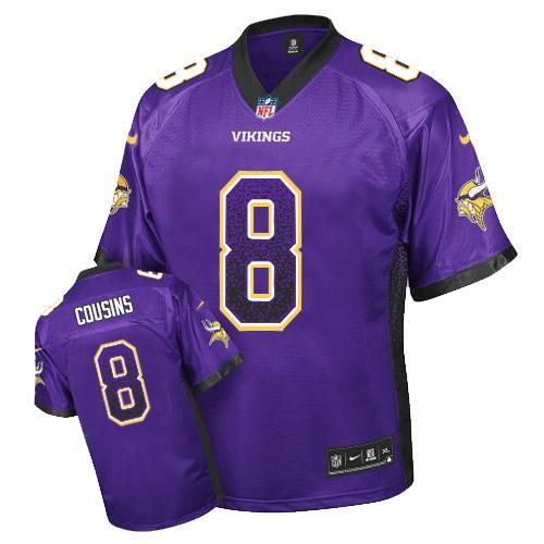 Nike Vikings #8 Kirk Cousins Purple Team Color Stitched NFL Elite Drift Fashion Jersey