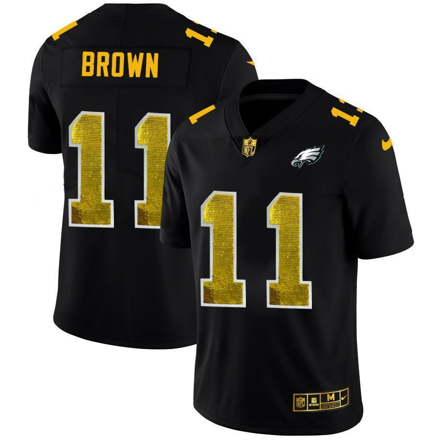Philadelphia Eagles #11 A.J. Brown Black Nike Golden Sequin Vapor Limited NFL Jersey
