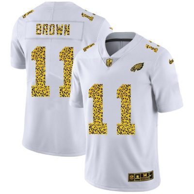 Philadelphia Eagles #11 A.J. Brown Nike Flocked Leopard Print Vapor Limited NFL Jersey White