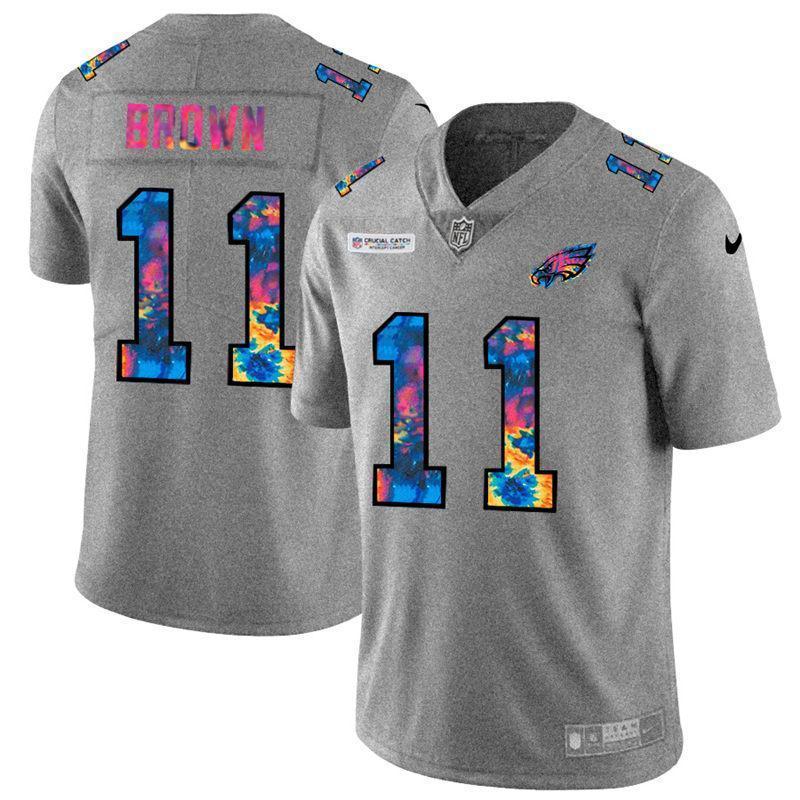 Philadelphia Eagles #11 A.J. Brown Nike Multi-Color 2020 NFL Crucial Catch NFL Jersey Greyheather