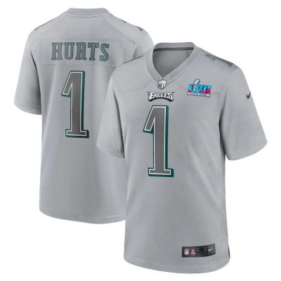 Philadelphia Eagles #1 Jalen Hurts Nike Super Bowl LVII Patch Atmosphere Fashion Game Jersey - Gray
