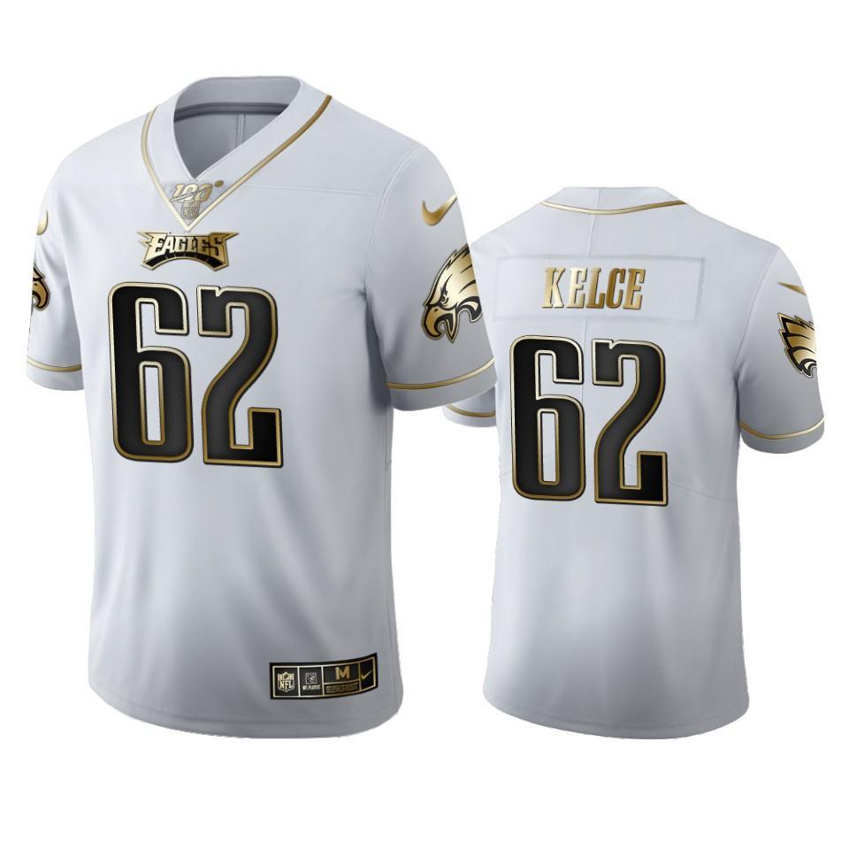 Philadelphia Eagles #62 Jason Kelce Nike White Golden Edition Vapor Limited NFL 100 Jersey