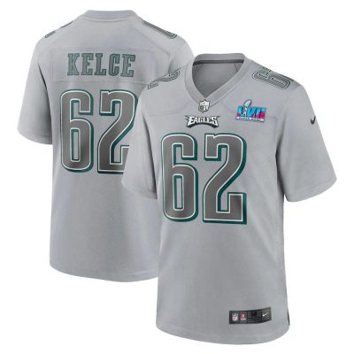 Philadelphia Eagles #62 Jason Kelce Nike Super Bowl LVII Patch Atmosphere Fashion Game Jersey - Gray